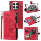 For Honor X6b 4G Global Multi-Card Totem Zipper Leather Phone Case(Red) - 1