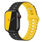 For Apple Watch Series 9 41mm Reverse Buckle Breathable Silicone Watch Band(Black Yellow) - 1