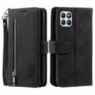 For Honor X6b 4G Global Zipper Wallet Bag Horizontal Flip PU Phone Case with 9 Card Slots(Black) - 1