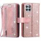 For Honor X6b 4G Global Zipper Wallet Bag Horizontal Flip PU Phone Case with 9 Card Slots(Rose Gold) - 1