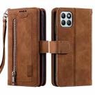 For Honor X6b 4G Global Zipper Wallet Bag Horizontal Flip PU Phone Case with 9 Card Slots(Brown) - 1