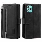 For Honor 400 Lite Nine Card Zipper Bag Leather Phone Case with Lanyard(Black) - 1