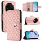 For Umidigi G100 Pro Rhombic Texture Flip Leather Phone Case with Lanyard(Coral Pink) - 1
