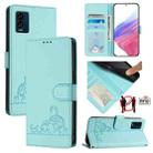 For BLU View Speed 5G Cat Rat Embossed RFID Leather Phone Case with Lanyard(Mint Green) - 1