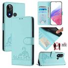 For BLU C9 Cat Rat Embossed RFID Leather Phone Case with Lanyard(Mint Green) - 1