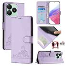 For Wiko T20 Cat Rat Embossed RFID Leather Phone Case with Lanyard(Purple) - 1