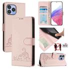 For Wiko T60 Cat Rat Embossed RFID Leather Phone Case with Lanyard(Pink) - 1