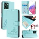 For HMD Pulse Pro Cat Rat Embossed RFID Leather Phone Case with Lanyard(Mint Green) - 1