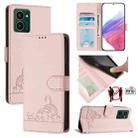 For HMD Pulse Pro Cat Rat Embossed RFID Leather Phone Case with Lanyard(Pink) - 1