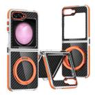 For Samsung Galaxy Z Flip5 Dual-Color Carbon Fiber 360 Rotating Holder Phone Case(Orange) - 1