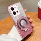 For vivo V25 5G Plated Gradient Glitter Round Holder TPU Phone Case(Pink) - 1