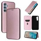 For Samsung Galaxy M35 Carbon Fiber Texture Flip Leather Phone Case(Pink) - 1