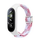 For Xiaomi Mi Band 7 / 6 / 5 / 4 / 3 Nylon Braided Loop Magnetic Buckle Integrated Watch Band(Pink White) - 1