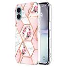 For iPhone 16 Plus Splicing Marble Flower IMD TPU Phone Case(Pink Flower) - 1