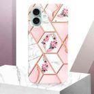 For iPhone 16 Plus Splicing Marble Flower IMD TPU Phone Case(Pink Flower) - 2