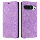 For Google Pixel 9 Pro XL Ethnic Embossed Adsorption Leather Phone Case(Purple) - 1