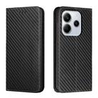 For Redmi Note 14 4G 163.25mm Carbon Fiber Texture Magnetic Flip Leather Phone Case(Black) - 1