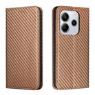 For Redmi Note 14 4G 163.25mm Carbon Fiber Texture Magnetic Flip Leather Phone Case(Brown) - 1