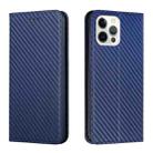 For iPhone 16 Pro Carbon Fiber Texture Magnetic Flip Leather Phone Case(Blue) - 1