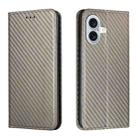 For iPhone 16 Carbon Fiber Texture Magnetic Flip Leather Phone Case(Grey) - 1