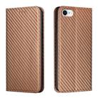 For iPhone 16e Carbon Fiber Texture Magnetic Flip Leather Phone Case(Brown) - 1