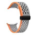 For Samsung Galaxy Watch Ultra 47mm Hole Style Plastic Connector Magnetic Folding Buckle Silicone Watch Band(Grey Orange) - 3