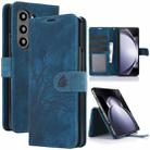 For Samsung Galaxy Z Fold6 Orchid Butterfly Embossed Leather Phone Case(Blue) - 1