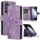 For Samsung Galaxy Z Fold6 Orchid Butterfly Embossed Leather Phone Case(Purple) - 1