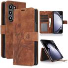 For Samsung Galaxy Z Fold6 Orchid Butterfly Embossed Leather Phone Case(Brown) - 1