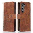 For Samsung Galaxy Z Fold6 Orchid Butterfly Embossed Leather Phone Case(Brown) - 2