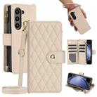 For Samsung Galaxy Z Fold6 Rhombic Zipper Card Wallet Leather Phone Case with Lanyard(Apricot) - 1