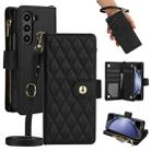 For Samsung Galaxy Z Fold6 Rhombic Zipper Card Wallet Leather Phone Case with Lanyard(Black) - 1