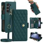 For Samsung Galaxy Z Fold6 Rhombic Zipper Card Wallet Leather Phone Case with Lanyard(Green) - 1