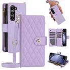 For Samsung Galaxy Z Fold6 Rhombic Zipper Card Wallet Leather Phone Case with Lanyard(Light Purple) - 1
