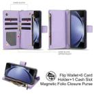 For Samsung Galaxy Z Fold6 Rhombic Zipper Card Wallet Leather Phone Case with Lanyard(Light Purple) - 2