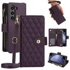 For Samsung Galaxy Z Fold6 Rhombic Zipper Card Wallet Leather Phone Case with Lanyard(Dark Purple) - 1