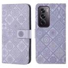 For OPPO Reno12 Pro Global Ethnic Style Embossed Pattern Leather Phone Case(Purple) - 1