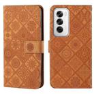 For OPPO Reno12 5G Global Ethnic Style Embossed Pattern Leather Phone Case(Brown) - 1