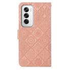 For OPPO Reno12 5G Global Ethnic Style Embossed Pattern Leather Phone Case(Pink) - 3