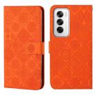 For OPPO Reno12 5G Global Ethnic Style Embossed Pattern Leather Phone Case(Orange) - 1