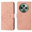 For OPPO Reno12 F Global Ethnic Style Embossed Pattern Leather Phone Case(Pink) - 1