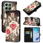 For Honor X6b Colored Drawing Pattern Plain Weave Leather Phone Case(Roses On Black) - 1