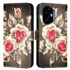 For Honor 300 Colored Drawing Pattern Plain Weave Leather Phone Case(Roses On Black) - 2