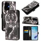 For Honor 300 Colored Drawing Pattern Plain Weave Leather Phone Case(Black And White Tiger) - 1