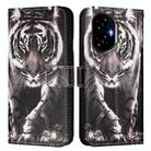 For Honor 300 Colored Drawing Pattern Plain Weave Leather Phone Case(Black And White Tiger) - 2