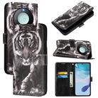 For Honor X9c Smart 5G Colored Drawing Pattern Plain Weave Leather Phone Case(Black And White Tiger) - 1