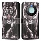 For Honor X9c Smart 5G Colored Drawing Pattern Plain Weave Leather Phone Case(Black And White Tiger) - 2