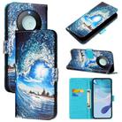 For Honor X9c Smart 5G Colored Drawing Pattern Plain Weave Leather Phone Case(Waves And Sun) - 1