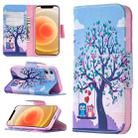 For iPhone 12 mini Colored Drawing Pattern Horizontal Flip Leather Case with Holder & Card Slots & Wallet(Two Owls) - 1