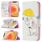 For iPhone 12 mini Colored Drawing Pattern Horizontal Flip Leather Case with Holder & Card Slots & Wallet(Elephant) - 1